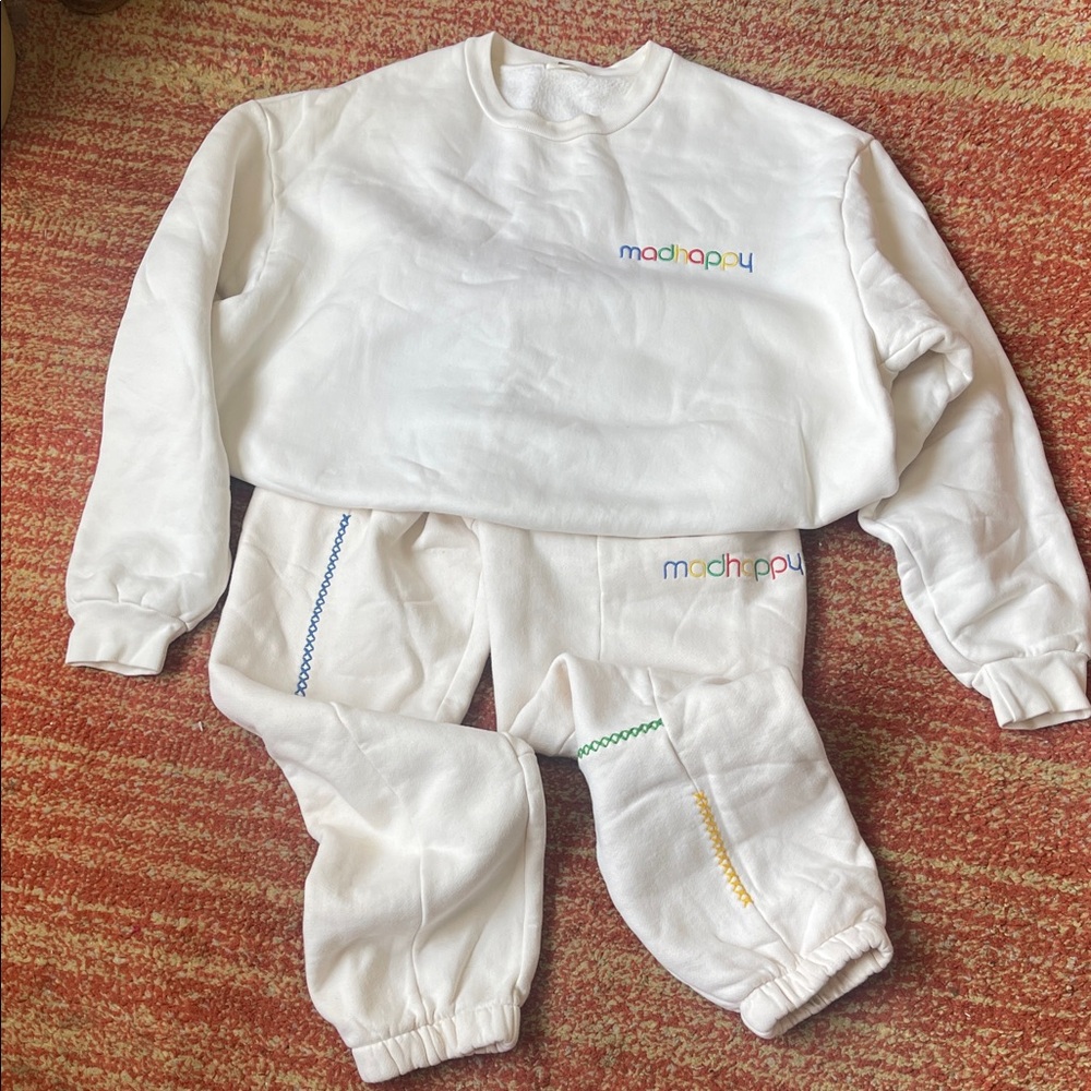 Madhappy SET White/Cream Crewneck with Multicolor Logo. Both size medium